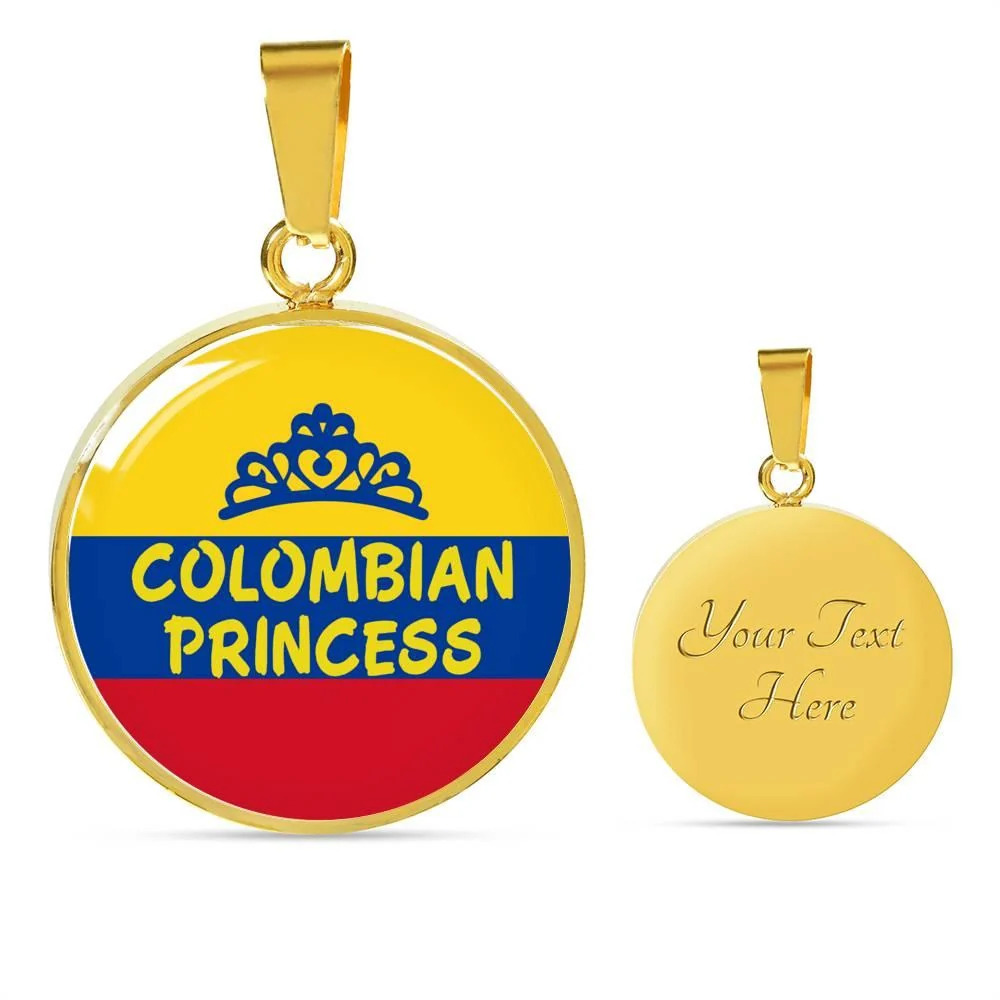 Colombian Princess Personalized Engraved Gold Circle Necklace Custom Name Date